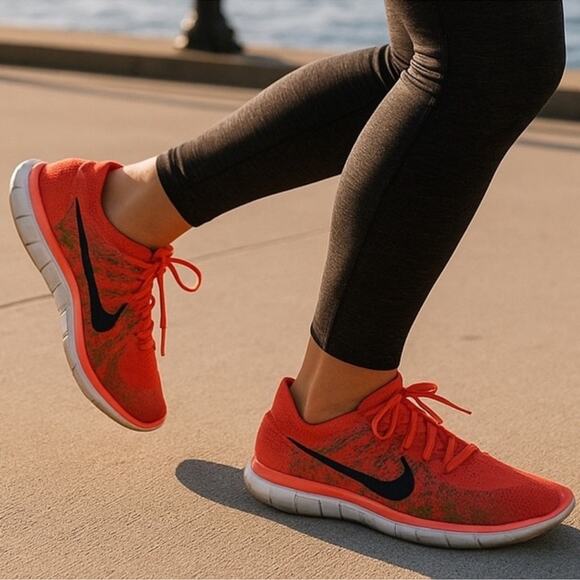 Nike Free 4.0 Flyknit Orange Hot Lava Fuchsia Running Shoes Women's Size 7.5 - Picture 1 of 13